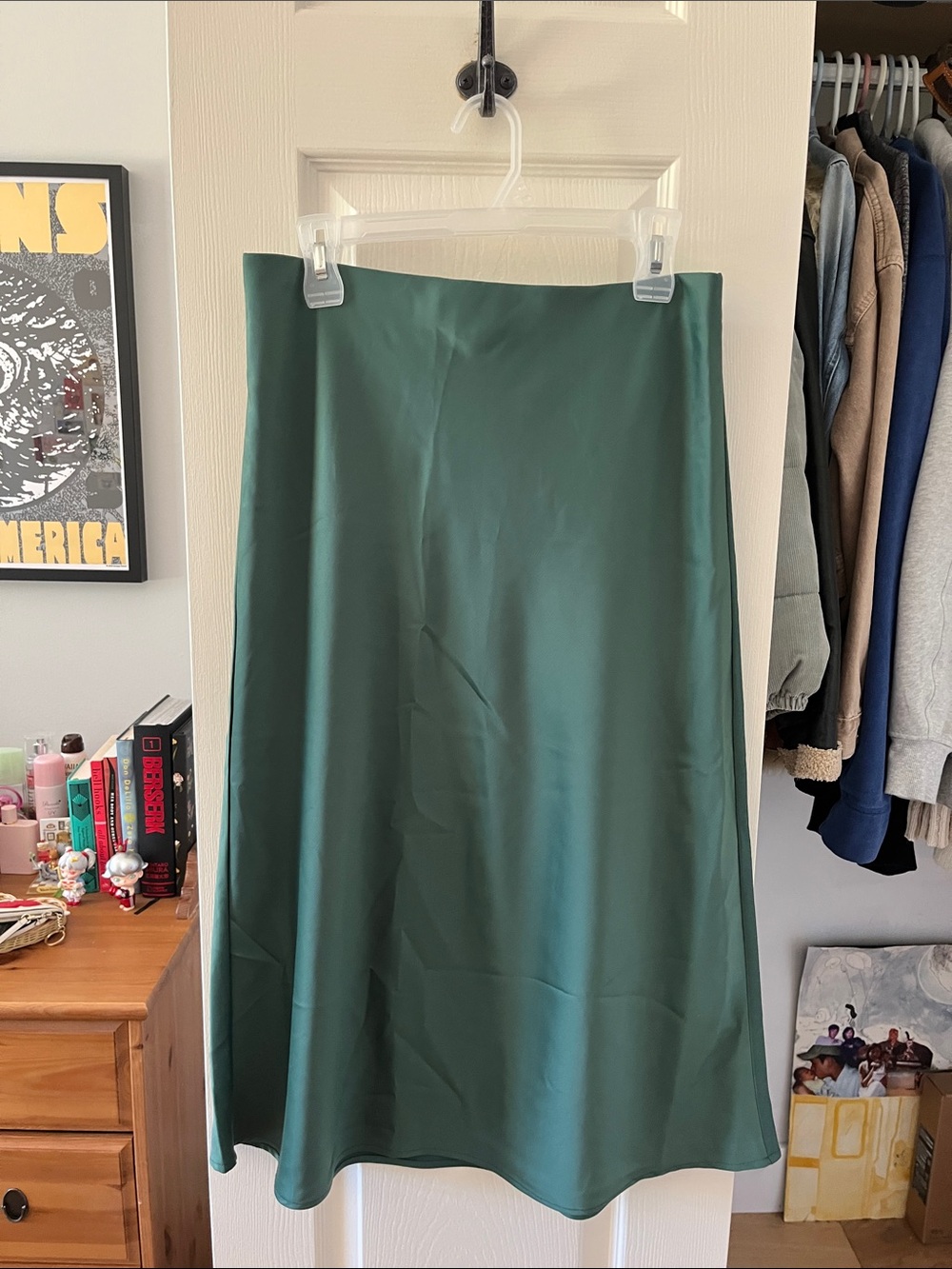 Rachel Zoe Forest Green Satin A-Line Skirt